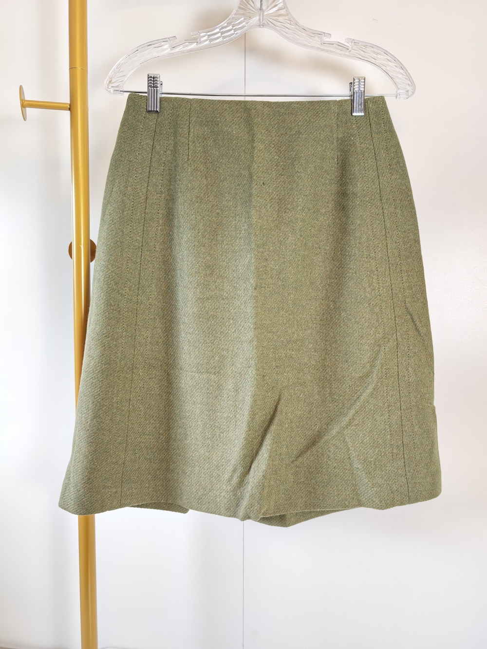 Vintage 60s NWTs Olive Green A-Line Wool Knew Length Skirt